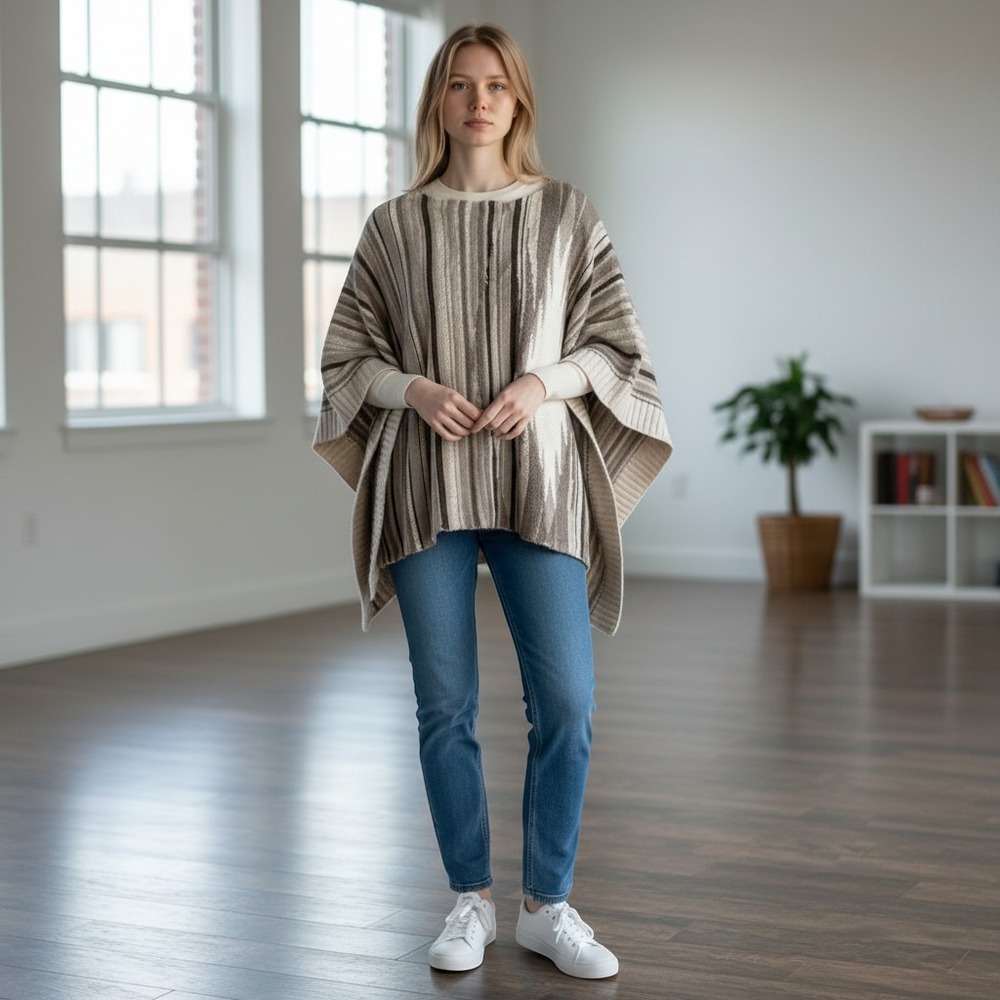 Lauren Ralph Lauren Poncho Women OS Brown Wool Cashmere Western Boho Classic